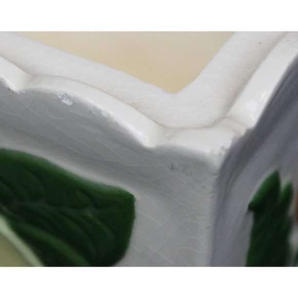 Vtg 1967 Hand Painted Ceramic Canister 6 pc Set Scalloped Edge Bird Fruit Flower - Picture 7 of 15